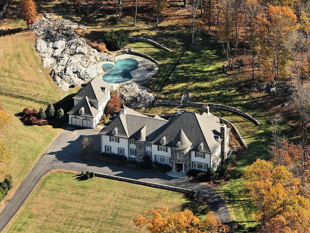 Aerial view of Katonah NY home and pool house design